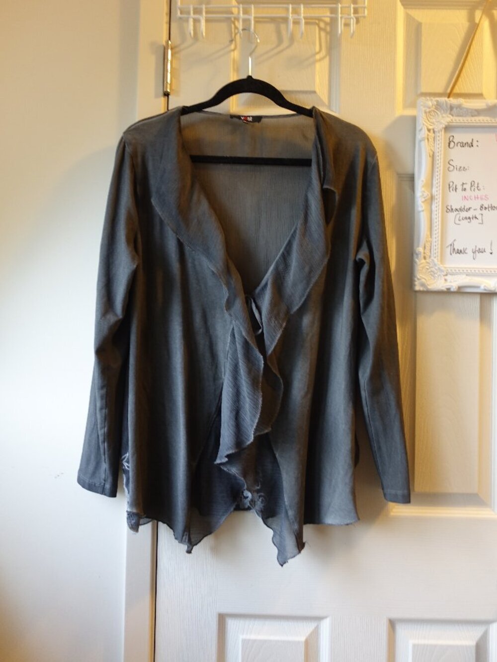 Lightweight Ruffle Open-Front Cardigan - Grey